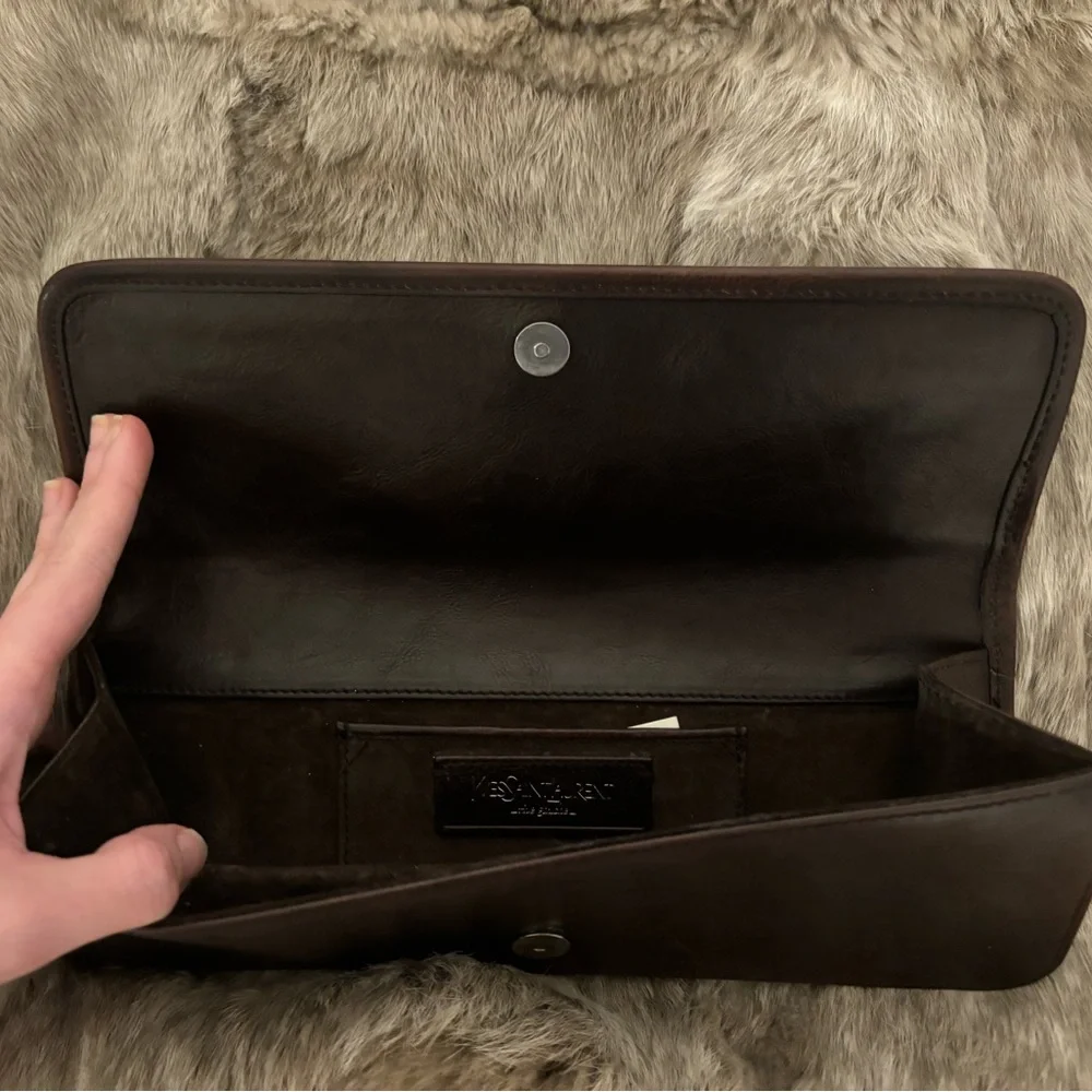Authentic YSL Calf Hair Brown Leather Clutch Bag Yves Saint Laurent - Picture 4 of 15
